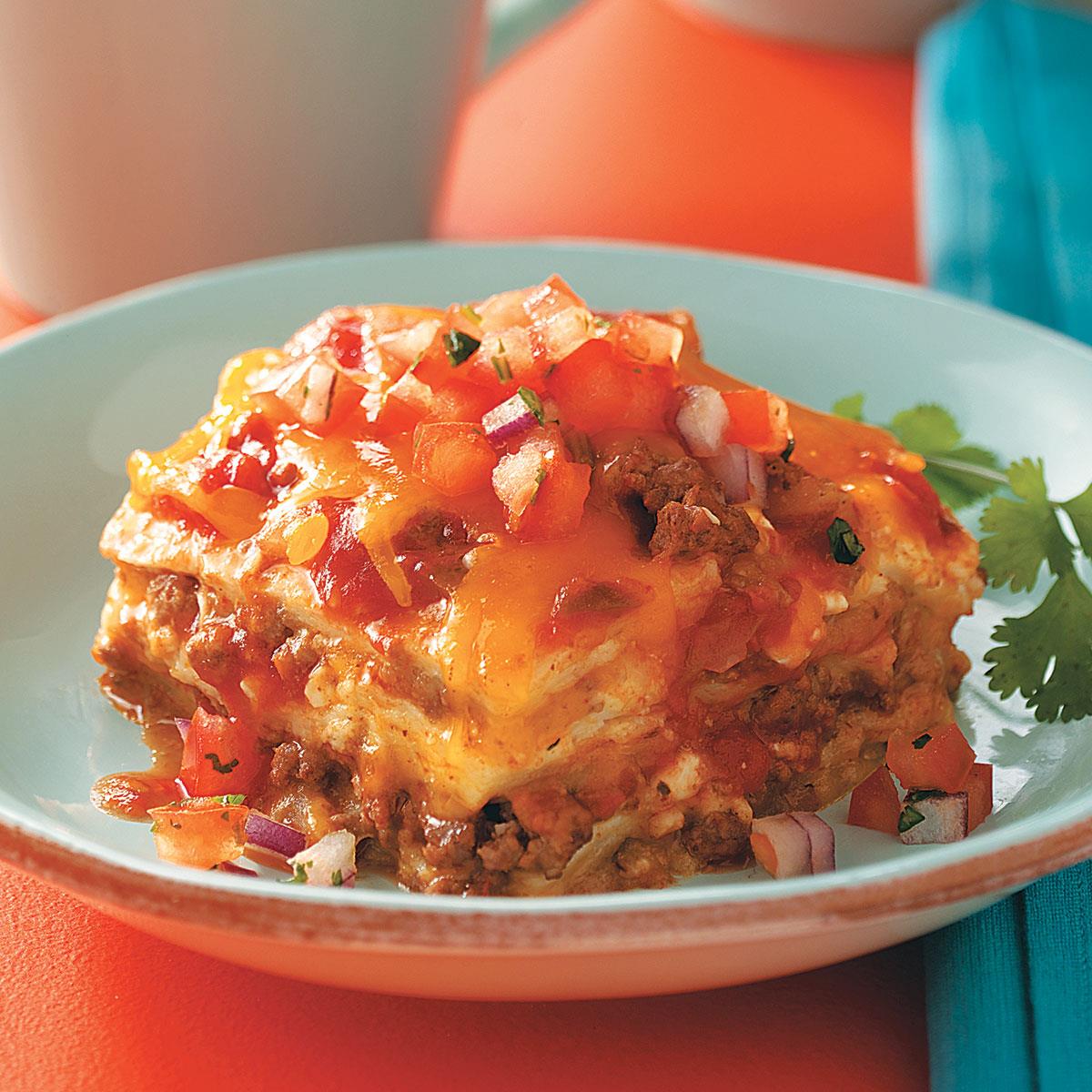 Beef Enchilada Lasagna Casserole Recipe | Taste Of Home