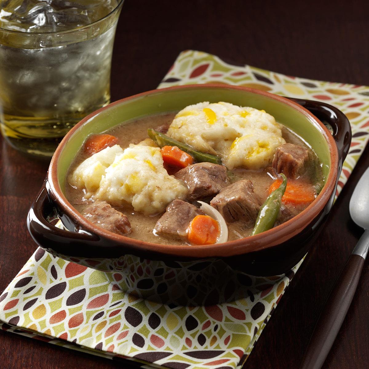 Beef Stew with Cheddar Dumplings Recipe Taste of Home