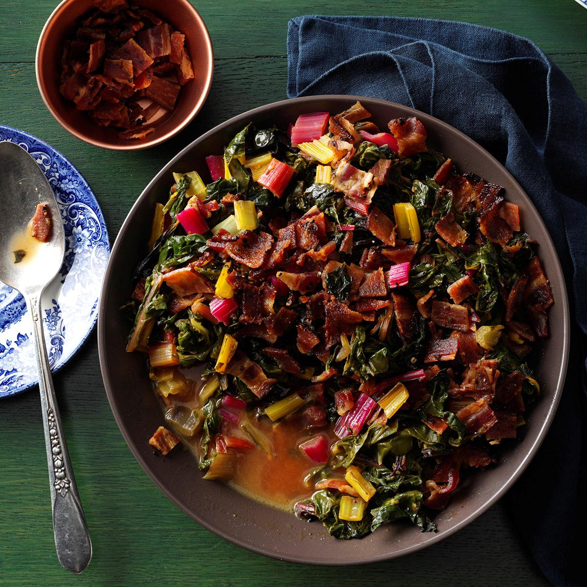 Chard with BaconCitrus Sauce Recipe Taste of Home