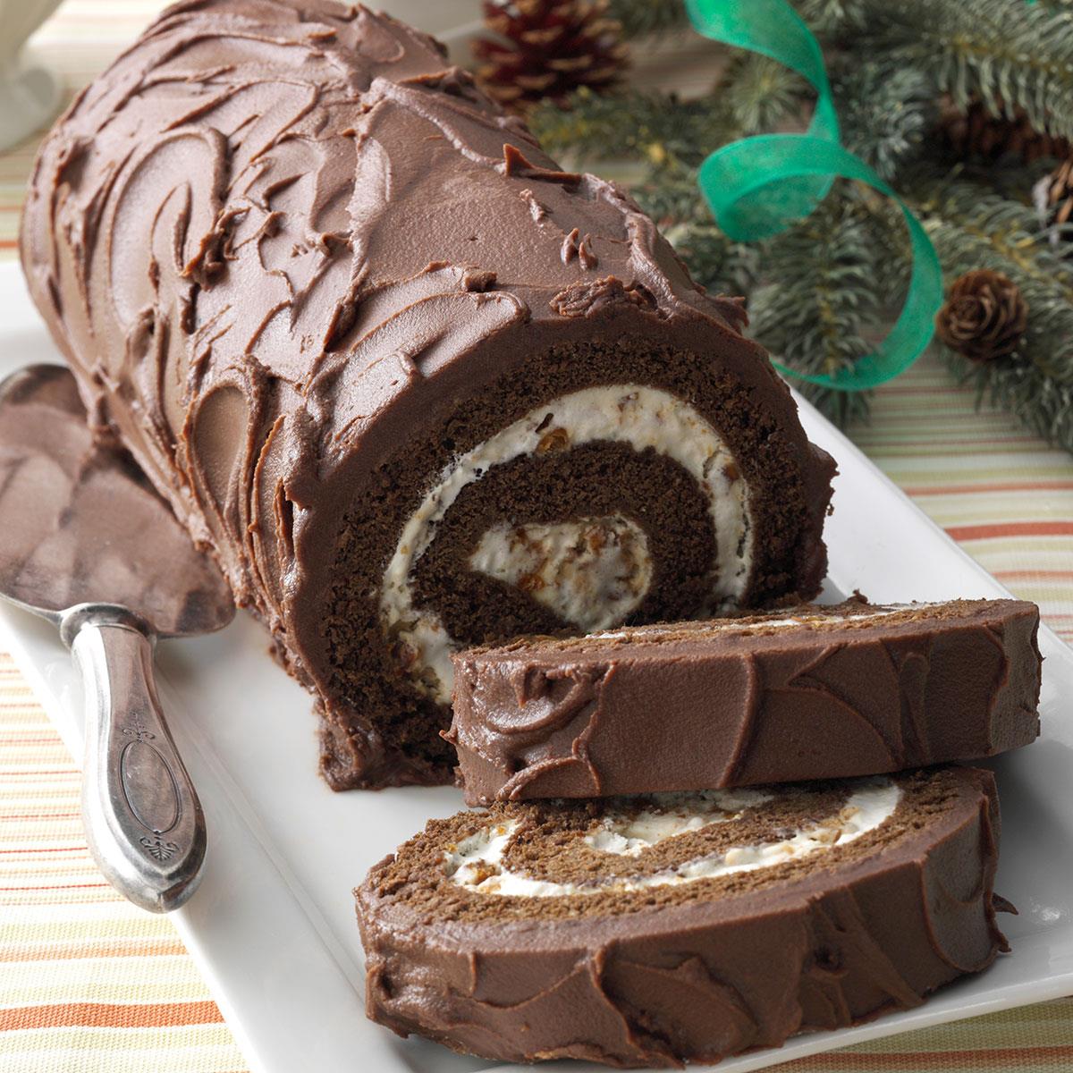 Chocolate Cake Roll with Praline Filling Recipe | Taste of ...