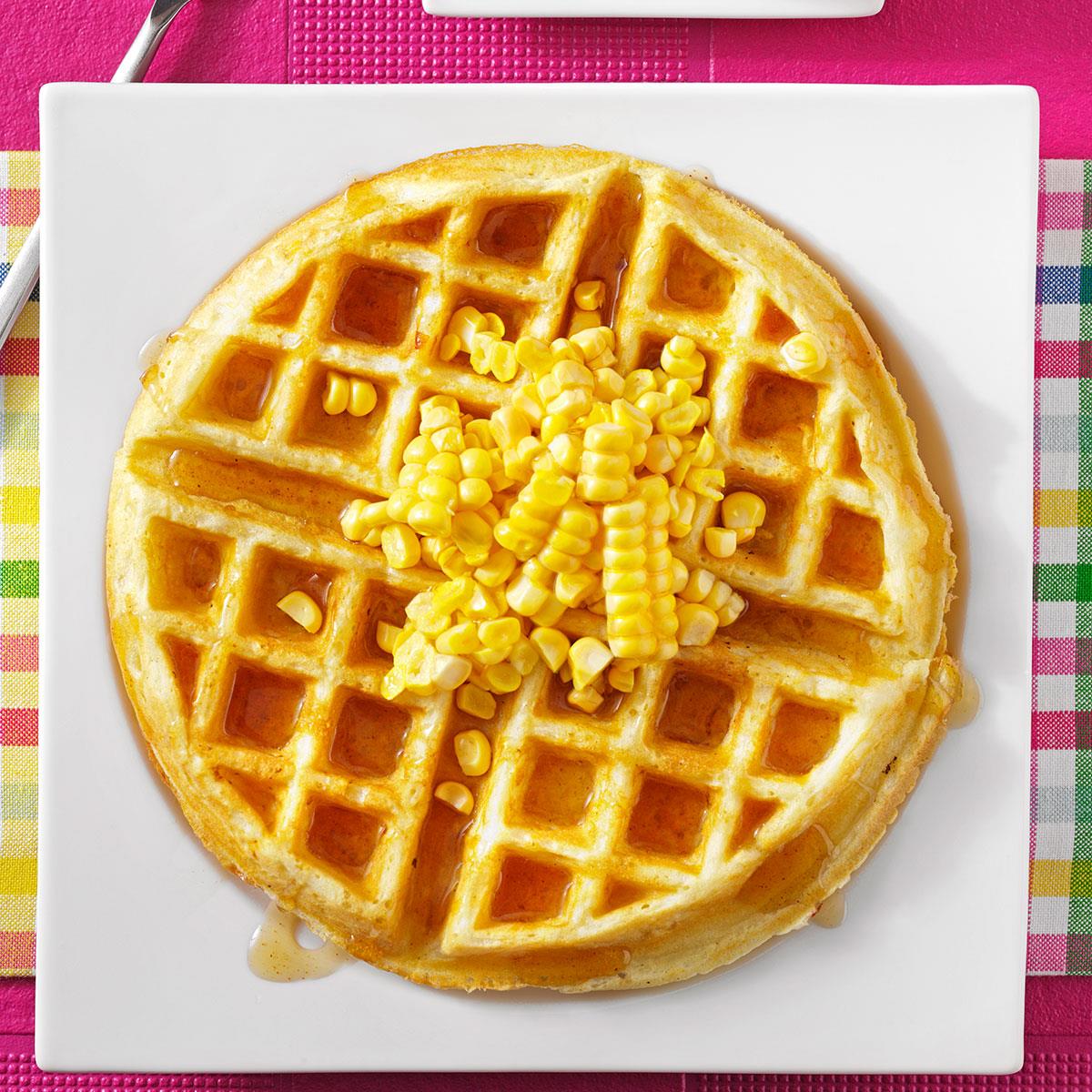 Corn Fritter Waffles with Spicy Maple Syrup Recipe Taste of Home