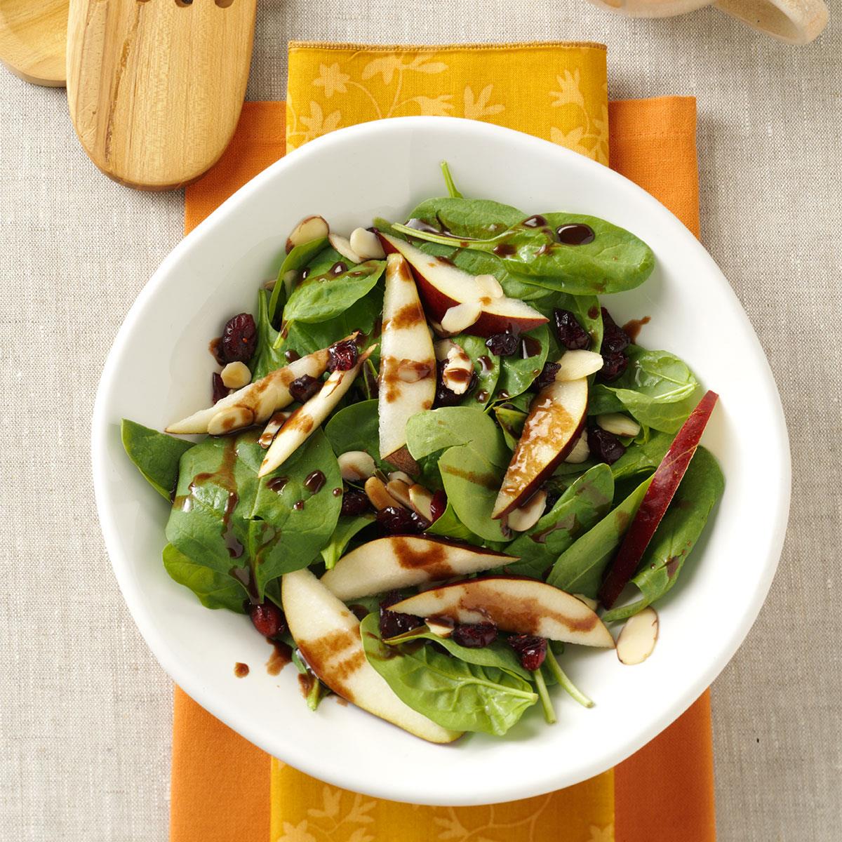 Spinach Pear Salad with Chocolate Vinaigrette Recipe Taste of Home