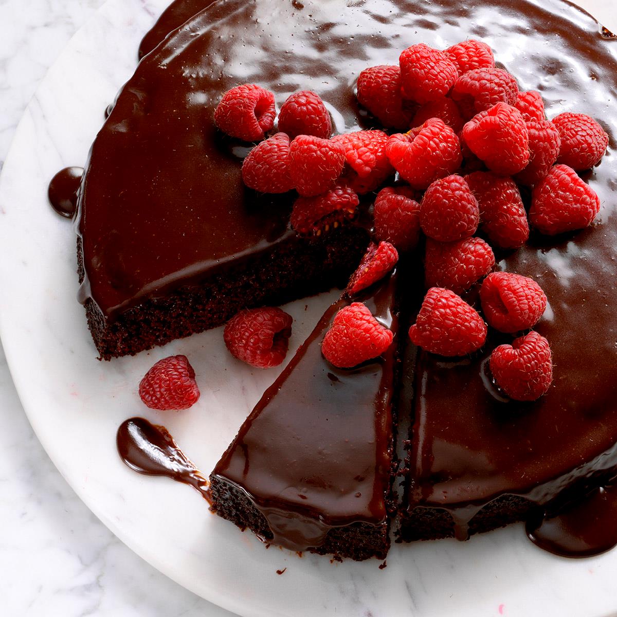 Ganache Topped Chocolate Cake Recipe Taste Of Home