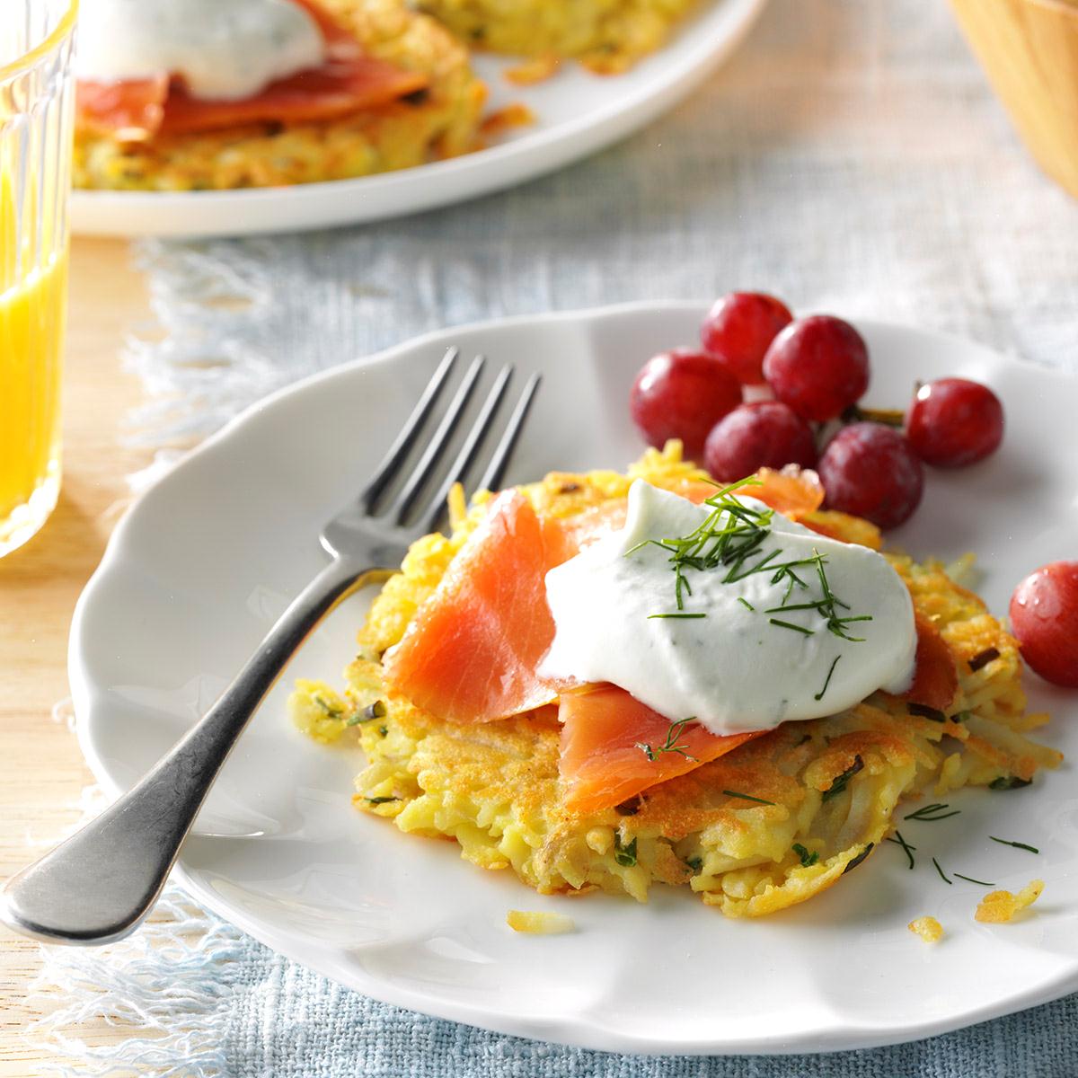 Hash Brown Pancakes with Smoked Salmon & Dill Cream Recipe Taste of Home