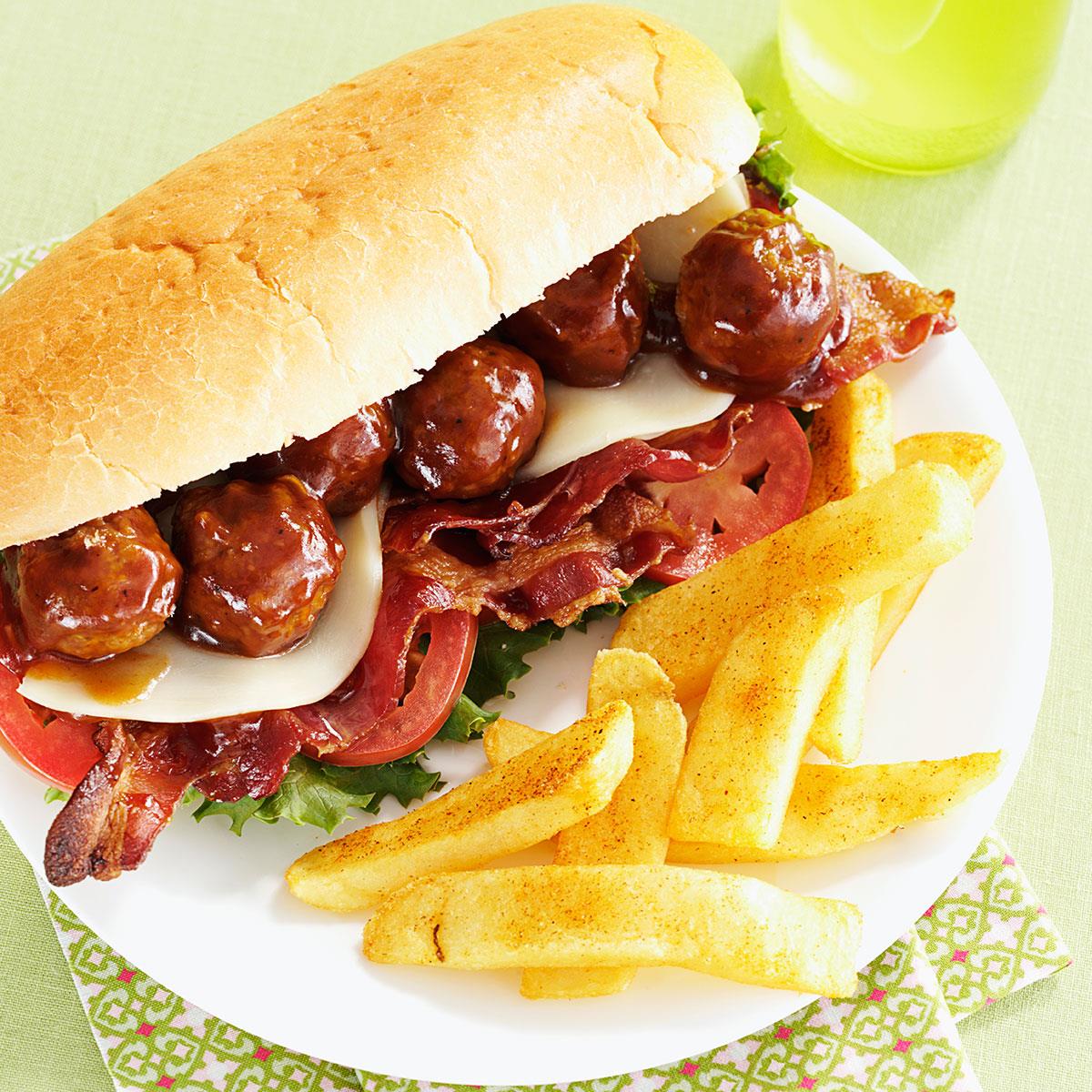 Meatball Hoagies with Seasoned Fries Recipe | Taste of Home