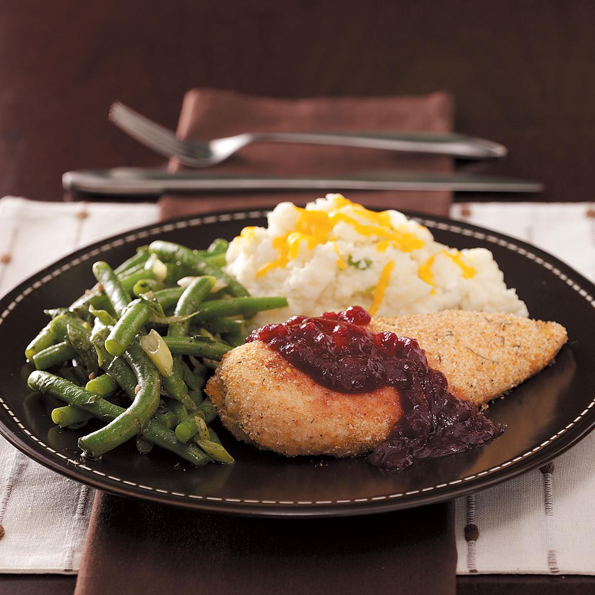 Oven-Fried Chicken with Cranberry Sauce Recipe | Taste of Home