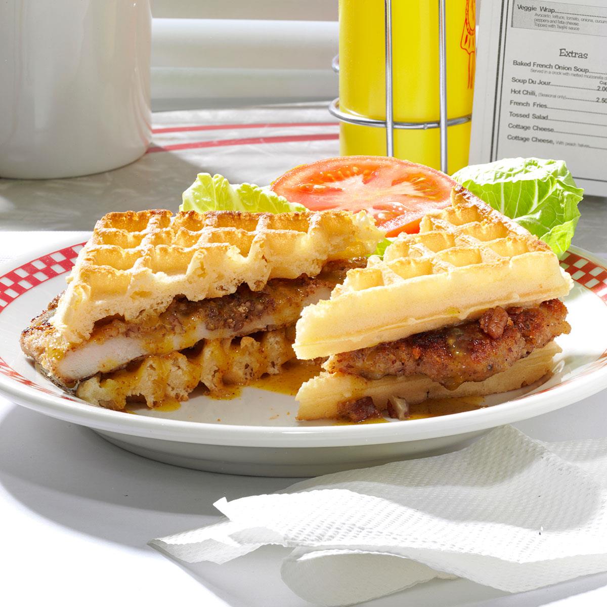 Pecan-Crusted Chicken Waffle Sandwiches Recipe | Taste of Home