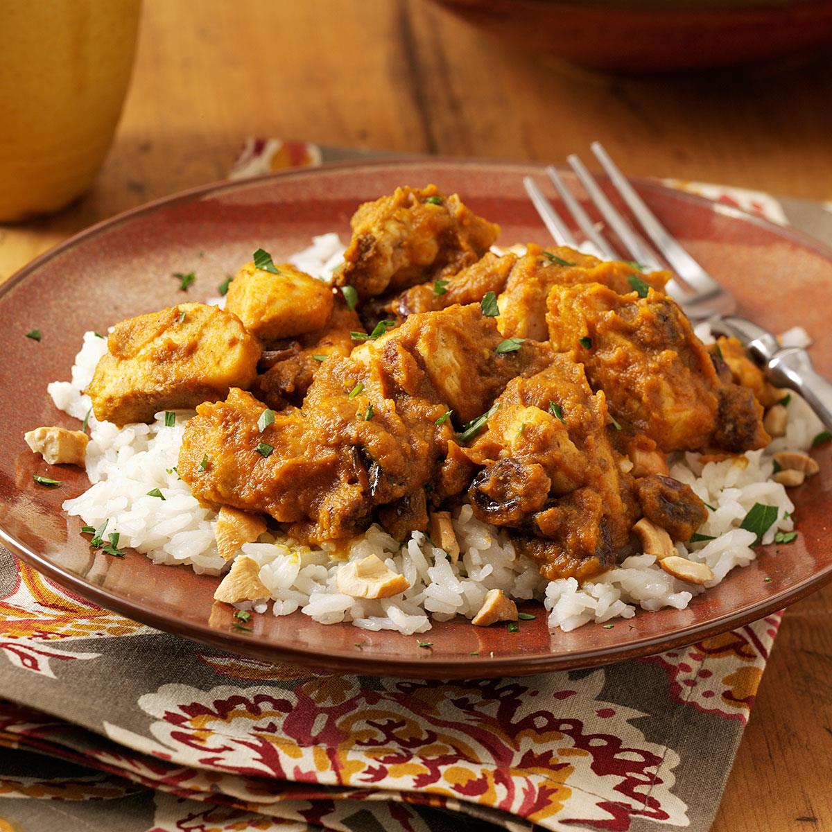 PumpkinCurry Chicken over Cashew Rice Recipe Taste of Home