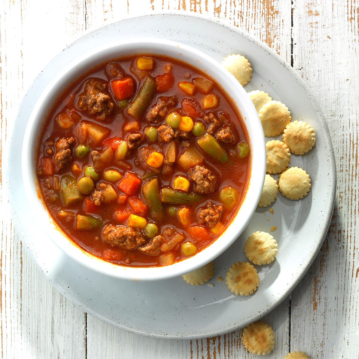 SlowCooked Beef Vegetable Soup Recipe Taste of Home