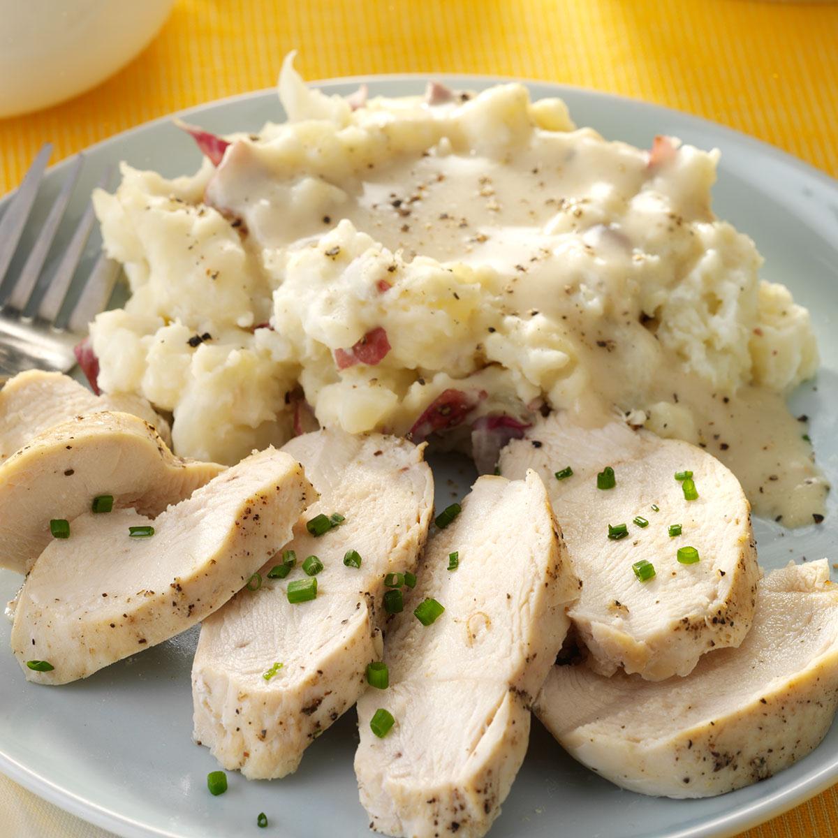 Chicken, Smashed Potatoes & Gravy Recipe | Taste of Home