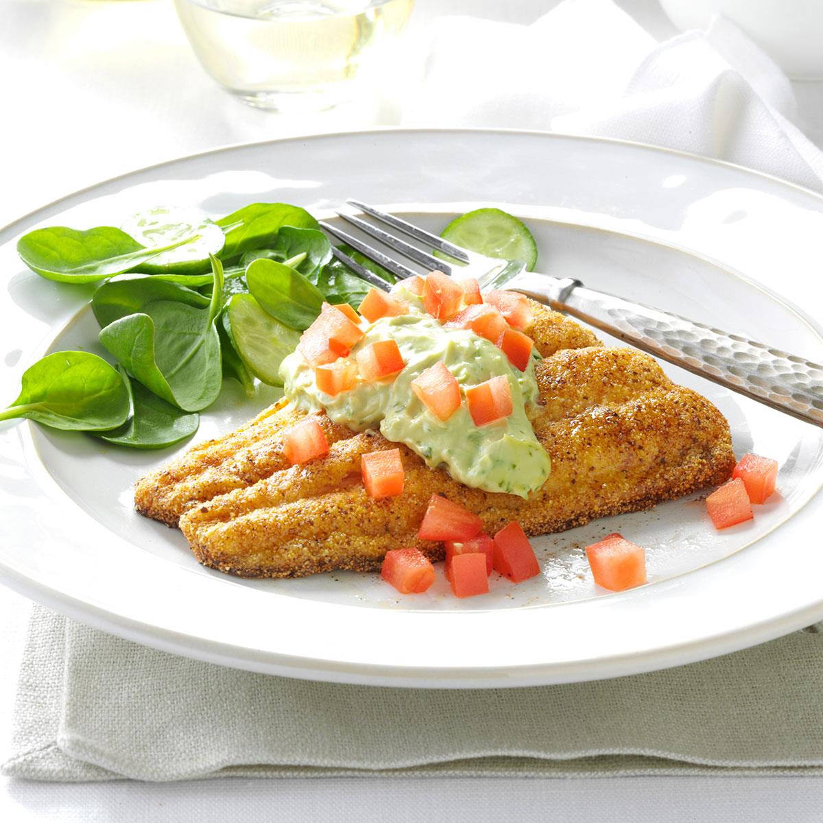 Cornmeal Catfish with Avocado Sauce Recipe Taste of Home