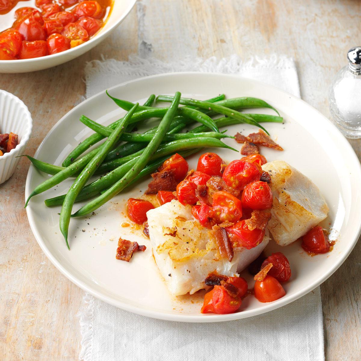 Cod with Bacon & Balsamic Tomatoes Recipe Taste of Home