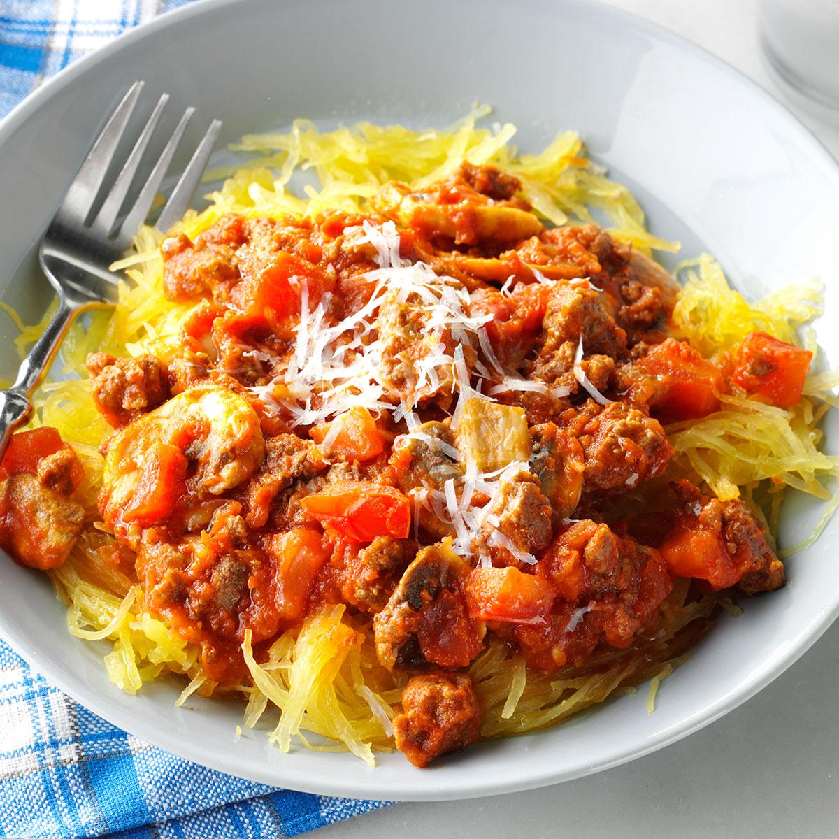 Garlic Spaghetti Squash with Meat Sauce Recipe Taste of Home