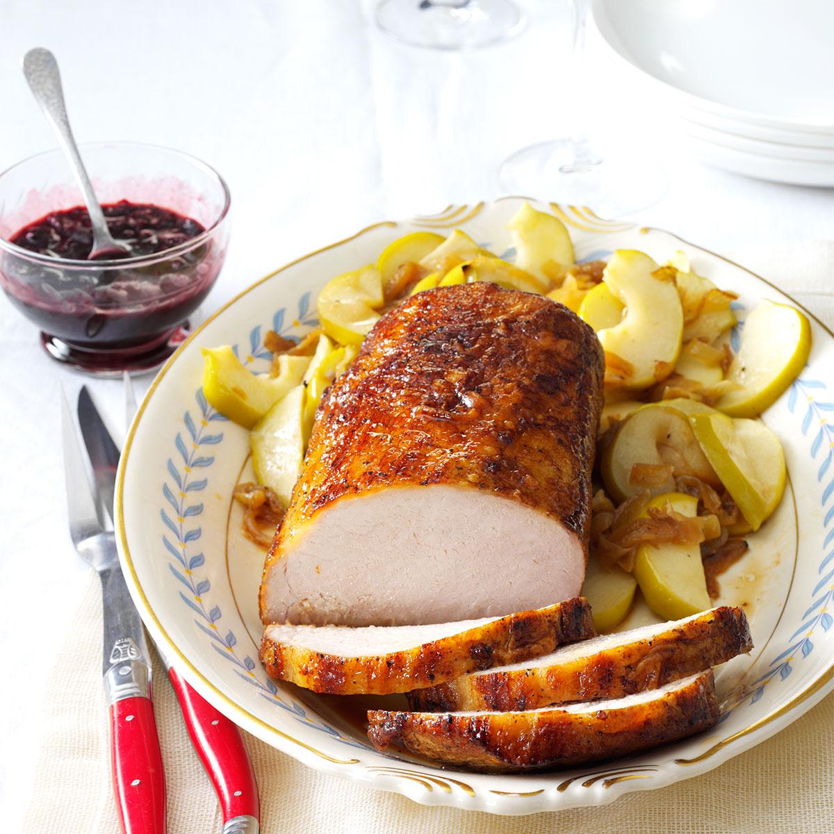 Apple Roasted Pork With Cherry Balsamic Glaze Recipe Taste Of Home