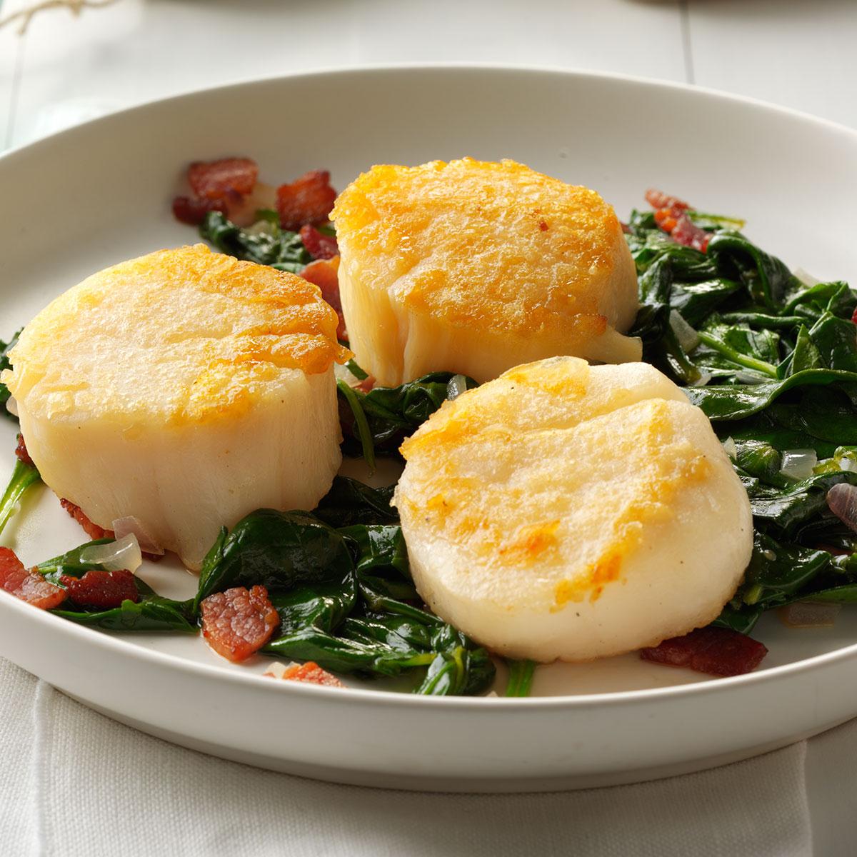 Scallops With Wilted Spinach Recipe Taste Of Home 7481