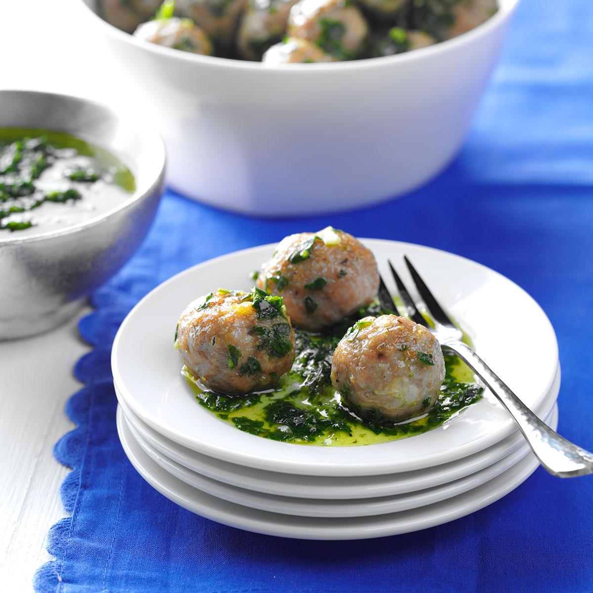 Pork Meatballs With Chimichurri Sauce Recipe Taste Of Home