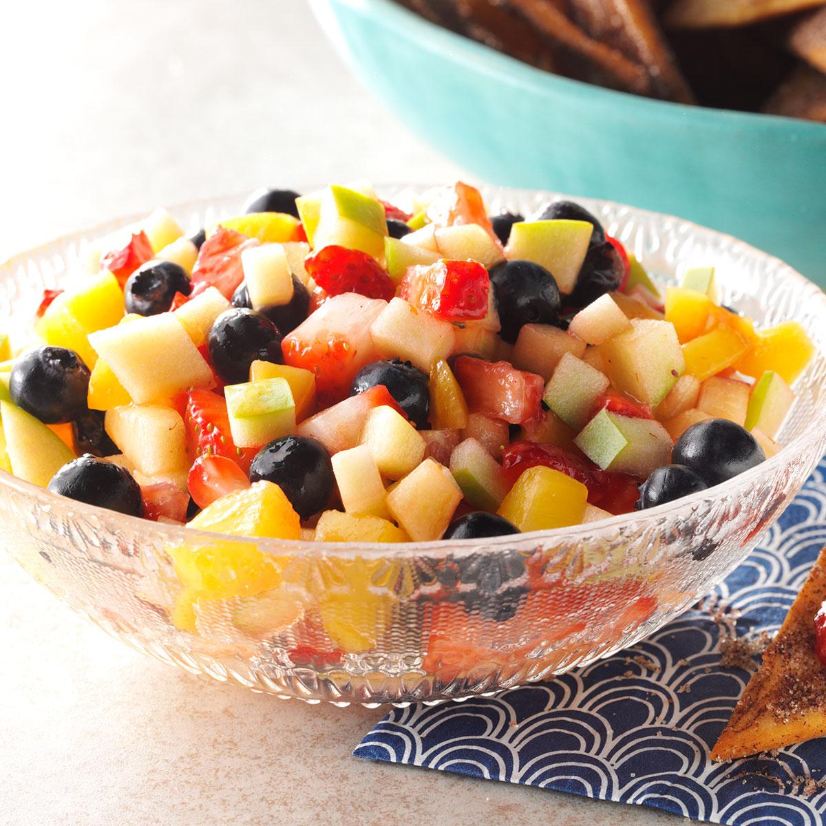 Fruit Salad Salsa with Cinnamon Tortilla Chips Recipe Taste of Home
