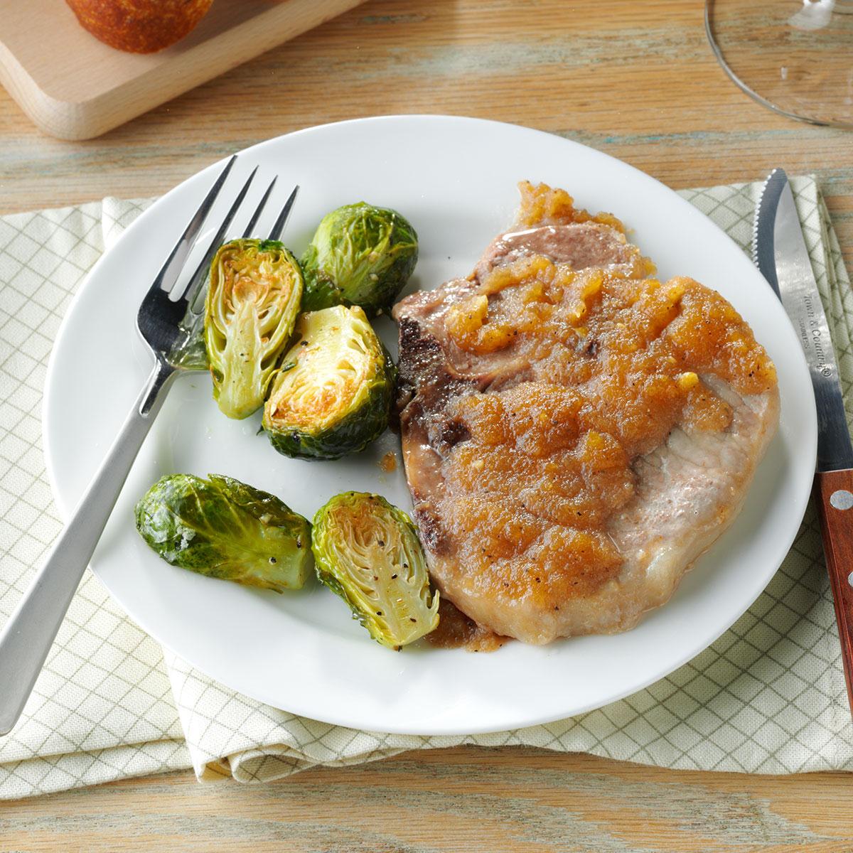 Applesauce-Glazed Pork Chops Recipe | Taste of Home