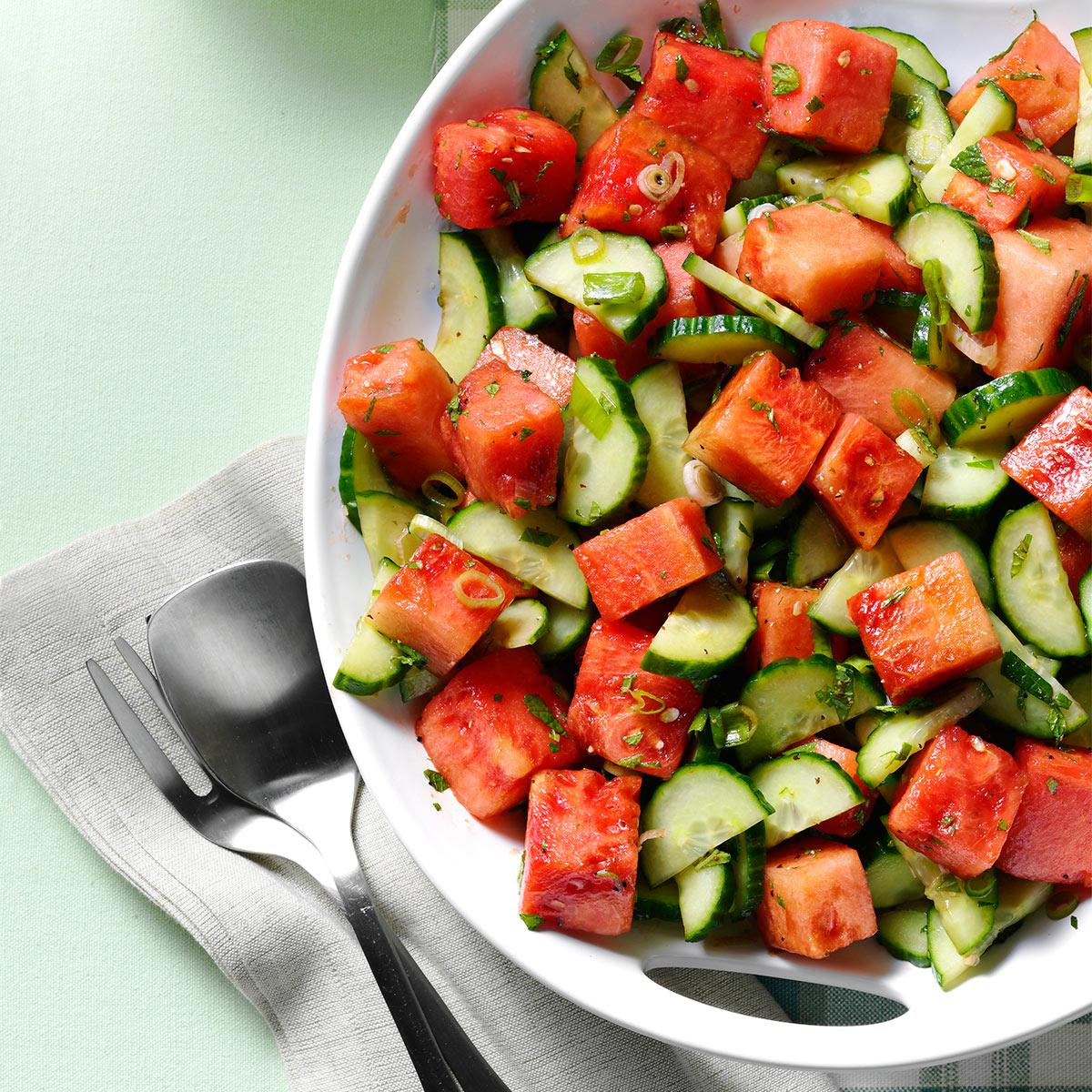Minty Watermelon-Cucumber Salad Recipe | Taste of Home