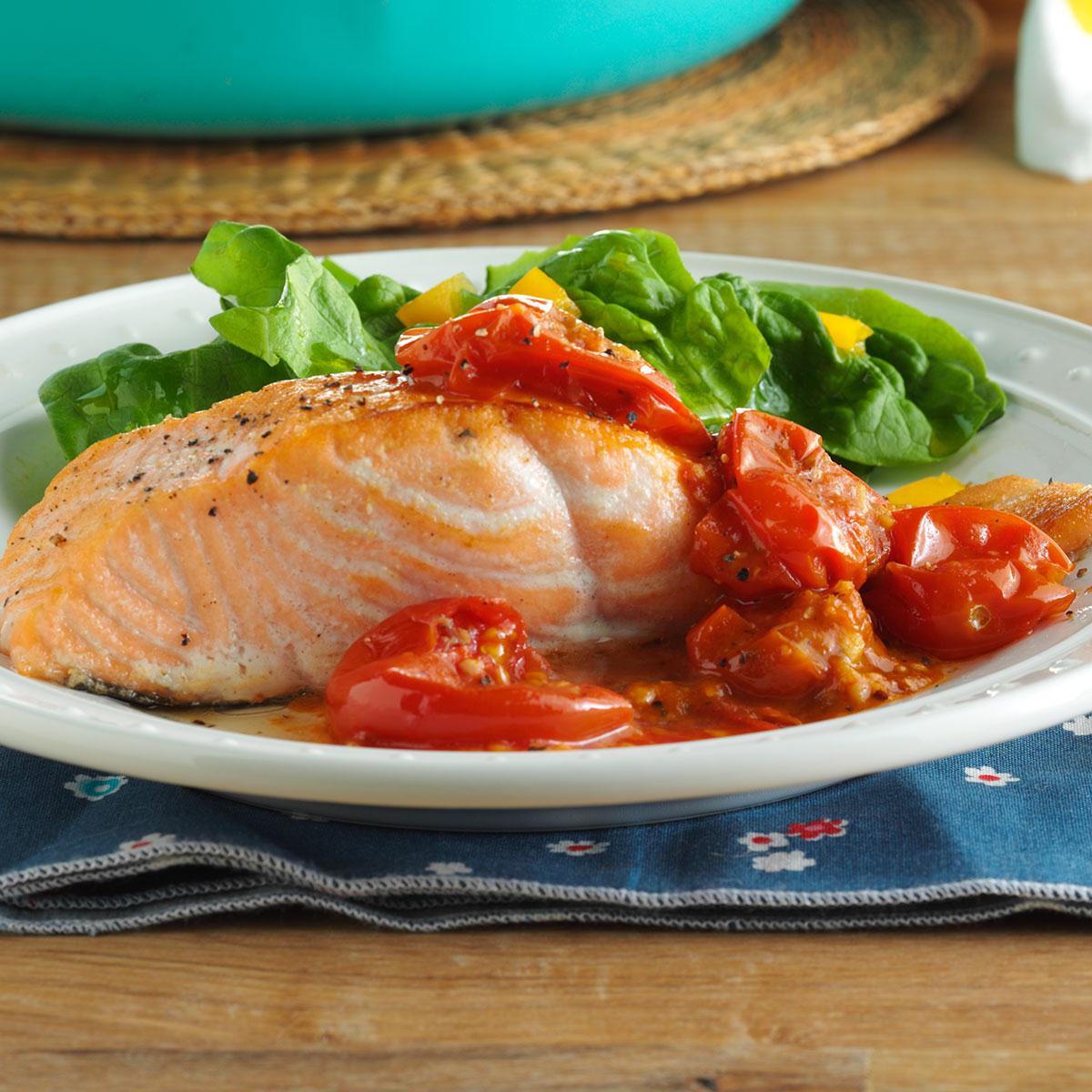 PanRoasted Salmon with Cherry Tomatoes Recipe Taste of Home