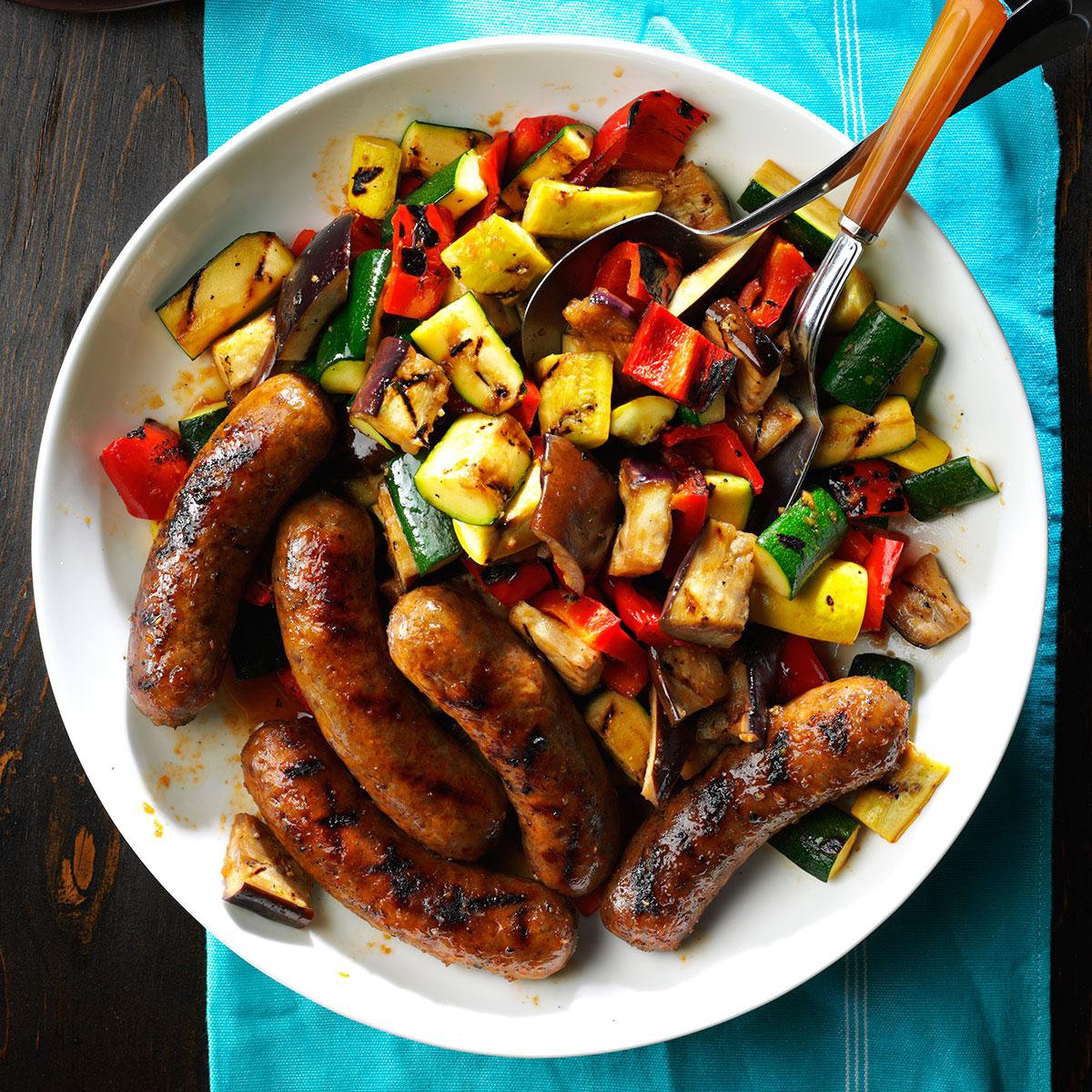 Grilled Sausages with Summer Vegetables Recipe Taste of Home