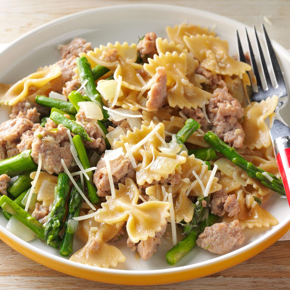 Bow Ties with Sausage  Asparagus Recipe  Taste of Home