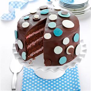 Chocolate-Raspberry Polka Dot Cake Recipe Chocolate-Raspberry Polka Dot Cake Recipe