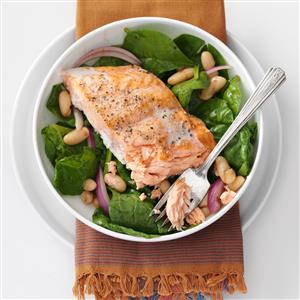 Roasted Salmon & White Bean Spinach Salad Recipe Roasted Salmon & White Bean Spinach Salad Recipe
