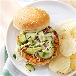 Salmon Burgers with Tangy Slaw Recipe Salmon Burgers with Tangy Slaw Recipe
