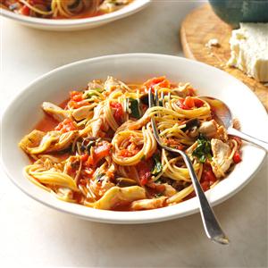 Grecian Pasta & Chicken Skillet Recipe Grecian Pasta & Chicken Skillet Recipe