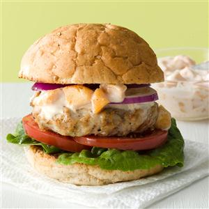 Makeover Turkey Burgers with Peach Mayo Recipe Makeover Turkey Burgers with Peach Mayo Recipe