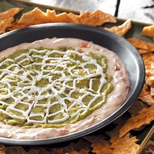 Spiderweb Dip with Bat Tortilla Chips Recipe Spiderweb Dip with Bat Tortilla Chips Recipe
