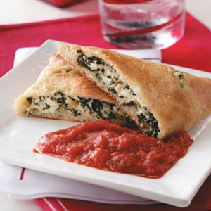 Three-Cheese Spinach Calzones Recipe Three-Cheese Spinach Calzones Recipe