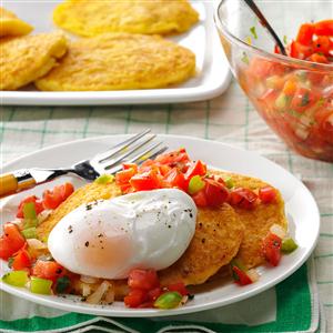 Corn Cakes with Poached Eggs Recipe Corn Cakes with Poached Eggs Recipe