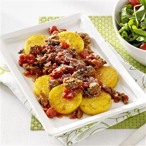Polenta Rounds with Sausage Ragout Recipe Polenta Rounds with Sausage Ragout Recipe