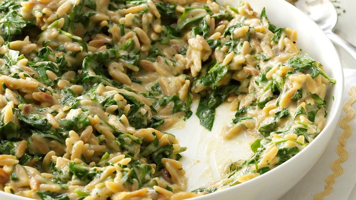 Creamy Roasted Garlic Spinach Orzo Recipe How To Make It Taste Of Home