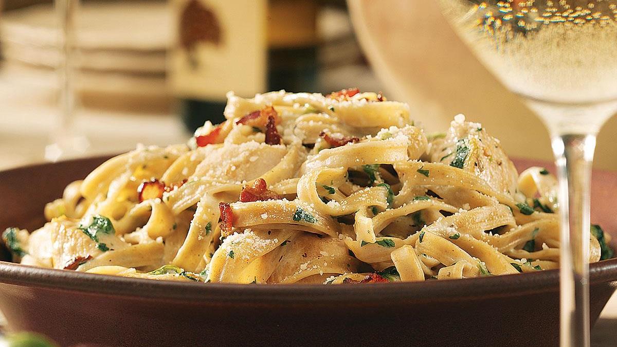 Makeover Bacon Chicken Alfredo Recipe How To Make It Taste Of Home