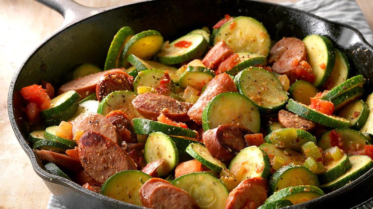 Skillet Zucchini And Sausage Recipe Taste Of Home