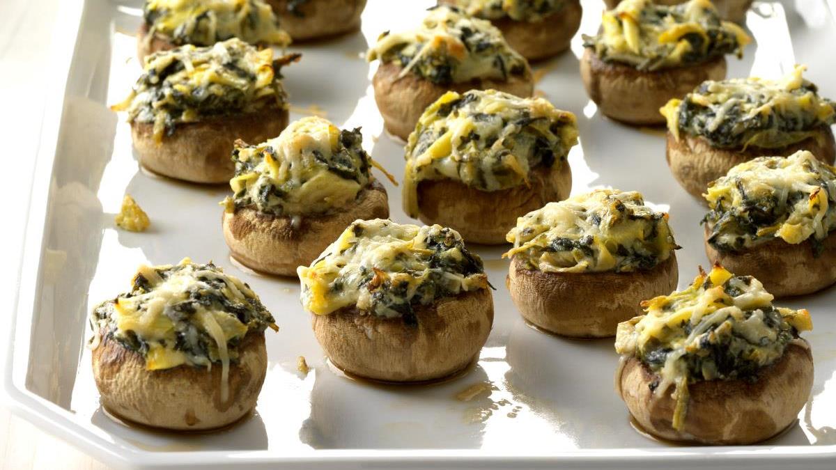 Spinach Artichoke Stuffed Mushrooms Recipe Taste Of Home