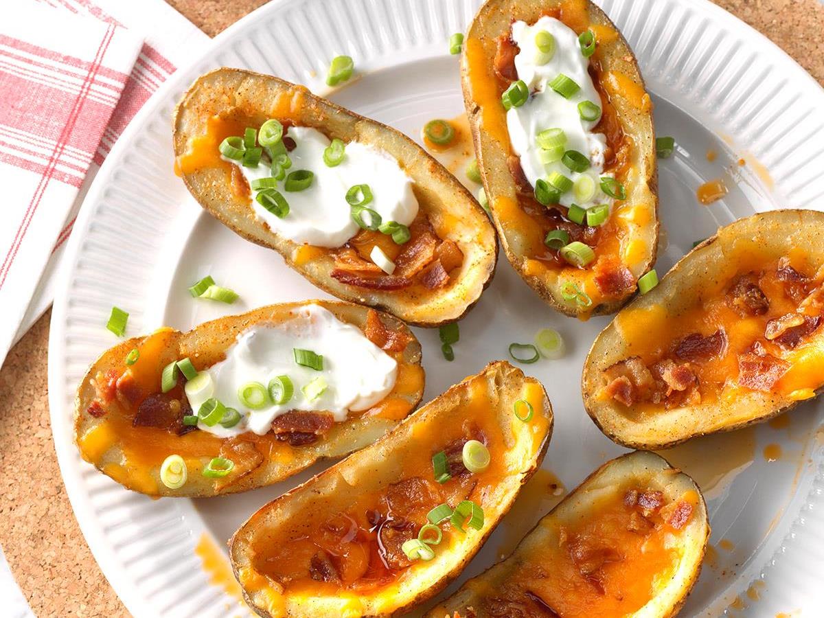 Bacon Cheddar Potato Skins Recipe How To Make It Taste Of Home