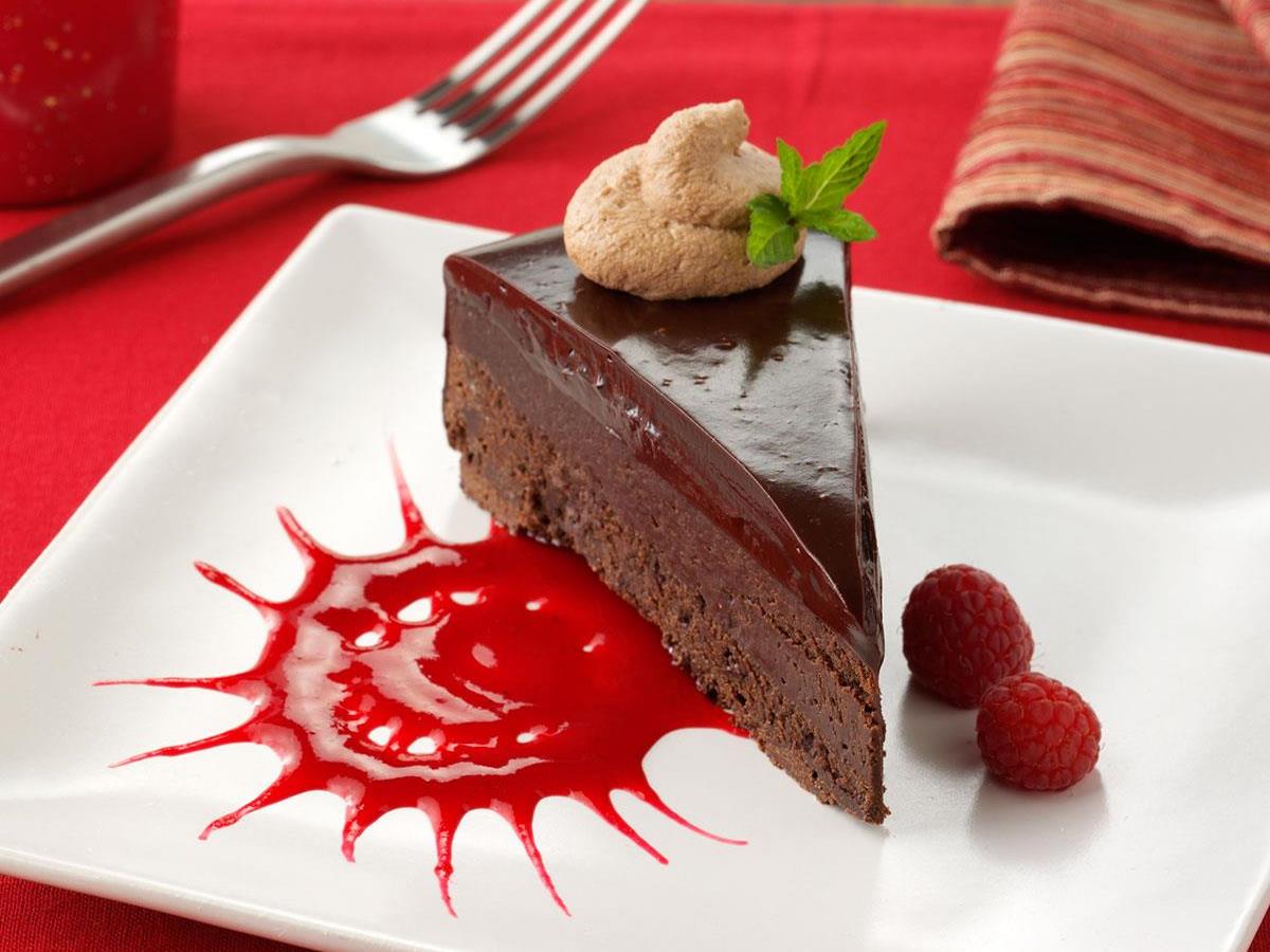Chocolate Ganache Cake With Raspberry Sauce Recipe How To Make It Taste Of Home