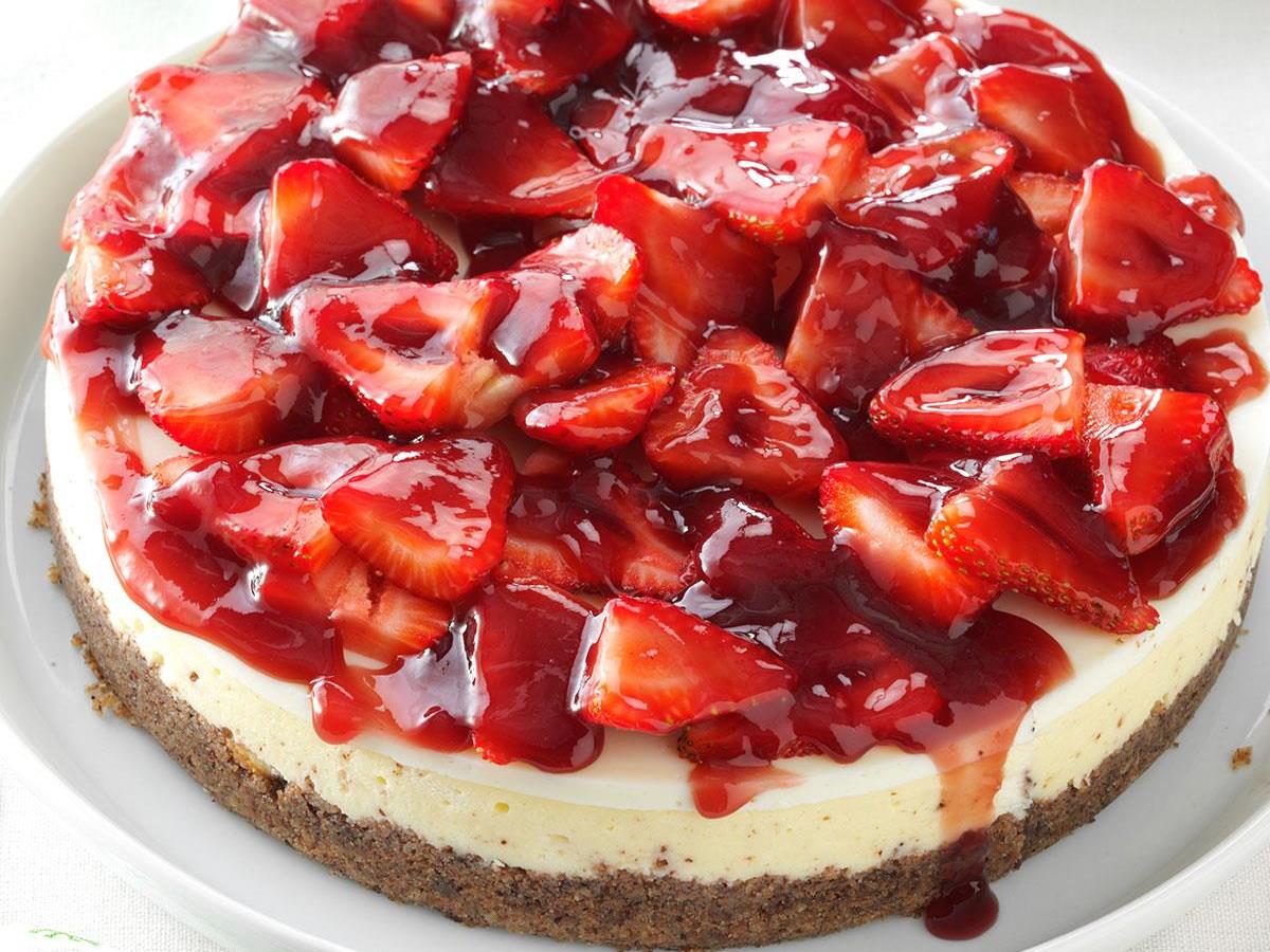 $20 Fake Food Medium Glazed Strawberry Cheesecake with White Cream 6x2.” 