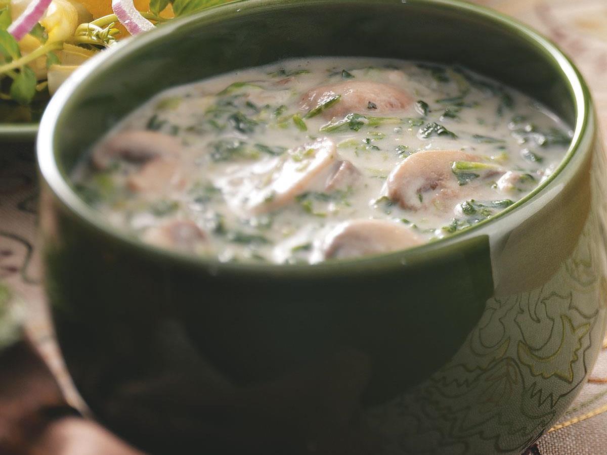 Mushroom Spinach Cream Soup Recipe How To Make It Taste Of Home