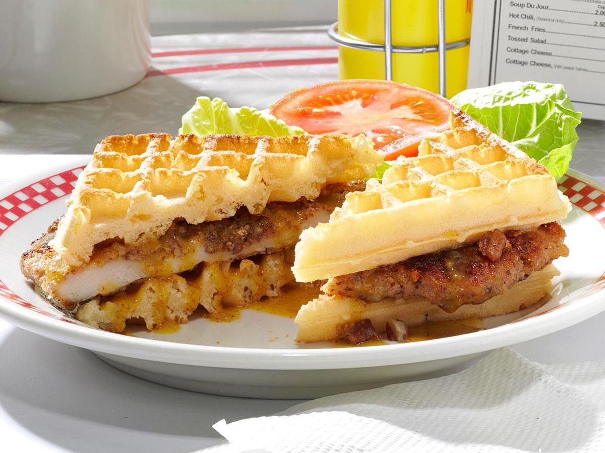 Pecan Crusted Chicken Waffle Sandwiches Recipe Taste Of Home