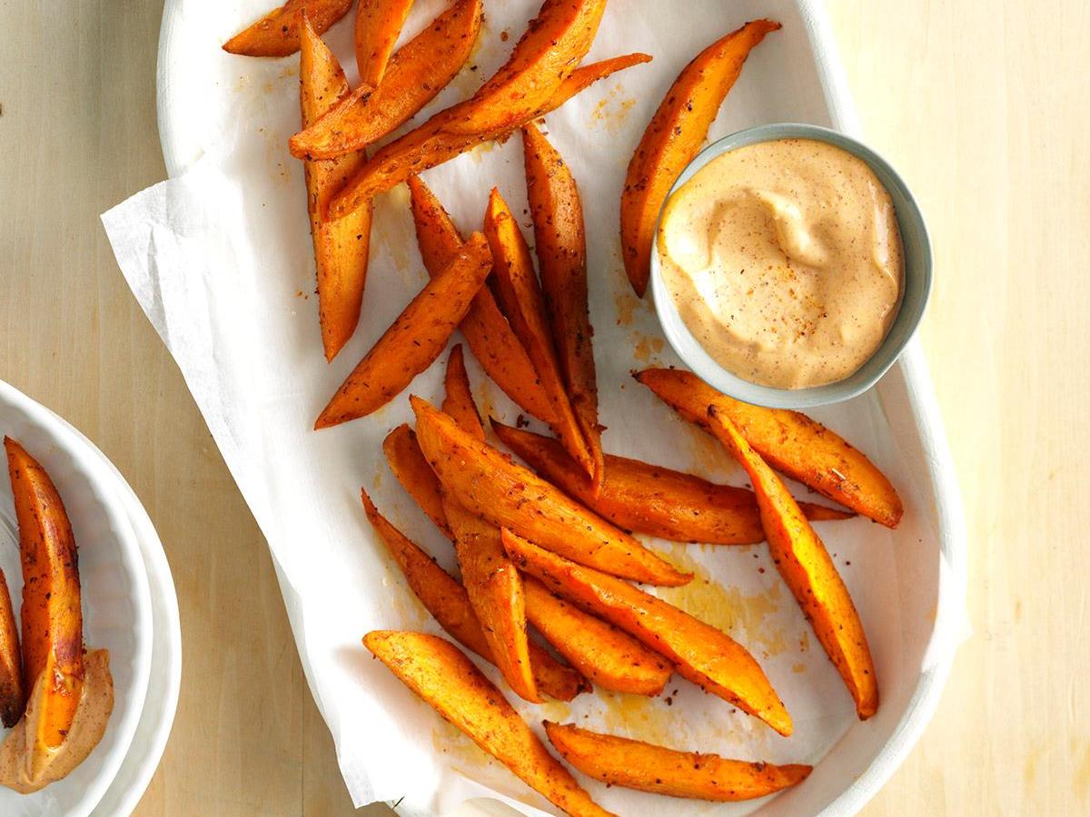 Sweet Potato Wedges With Chili Mayo Recipe How To Make It Taste Of Home