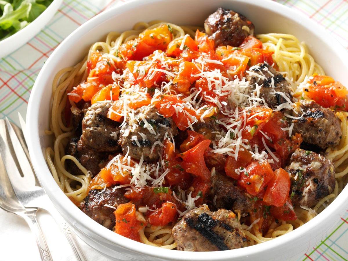 Summertime Spaghetti With Grilled Meatballs Recipe How To Make It